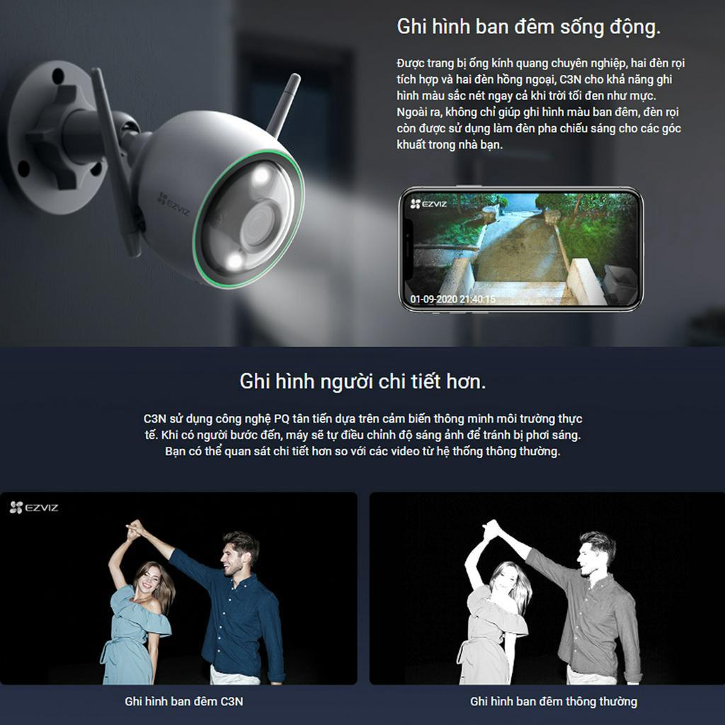 Camera Wifi EZVIZ Ngoài Trời C3N 2.0MP 1080P có màu ban đêm, Tính năng AI, Phát hiện chuyển động - Bảo hành 24 Tháng
