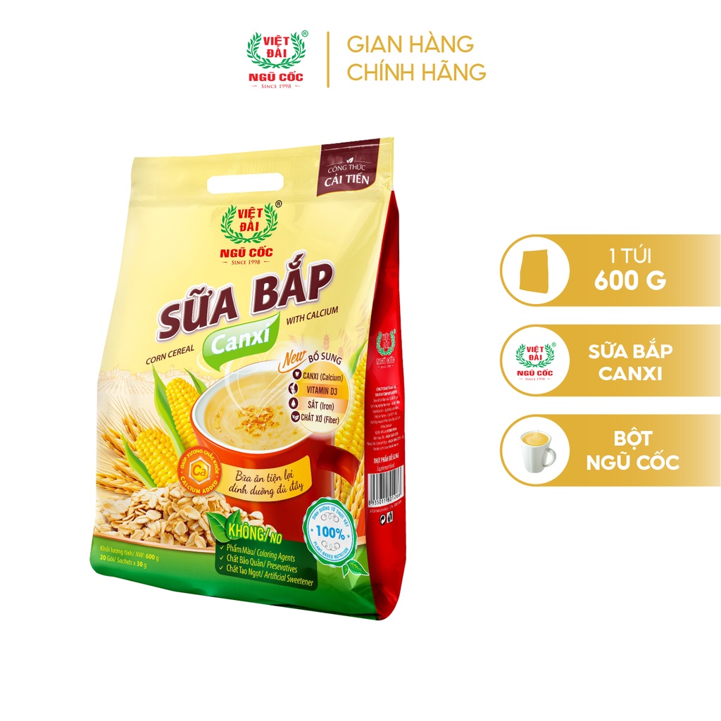 Bột Ngũ Cốc Sữa Bắp Canxi VIỆT ĐÀI Bổ Sung Canxi Giúp Xương Chắc Khỏe Túi 600g