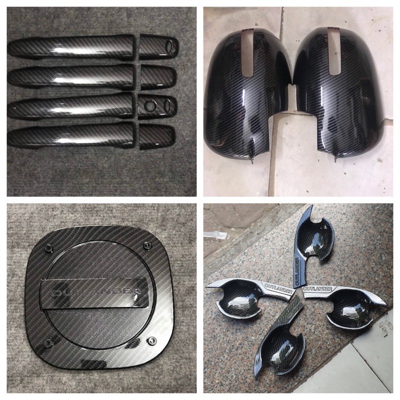Ốp Chén cửa Ốp Gương Outlander Carbon fiber phụ kiện dán xe mitsubishi tay cửa nắp bình xăng Hõm 17 2018 2019 2020 2023