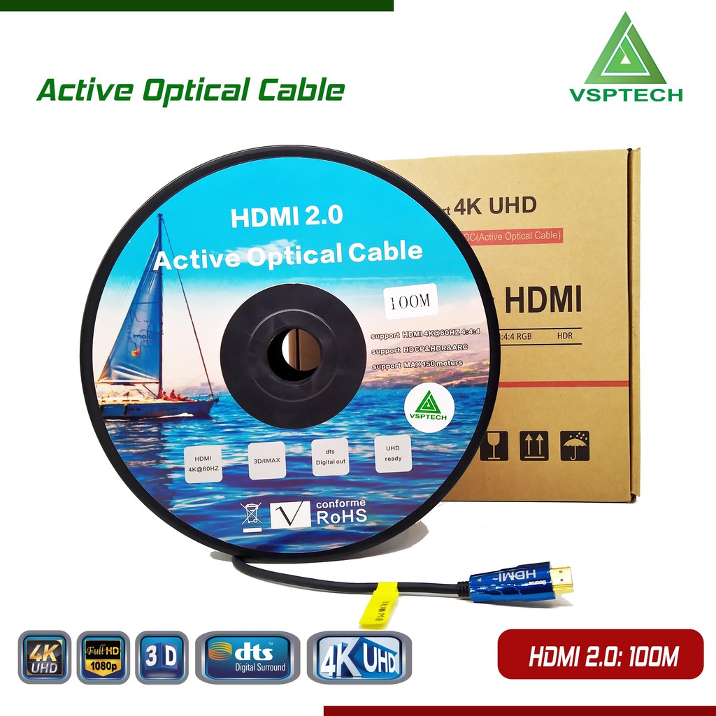 Cáp Active Opticail HDMI 2.0V SỢI QUANG HỖ TRỢ 4K/60HZ HDR( TỪ 30M ĐẾN 100M)