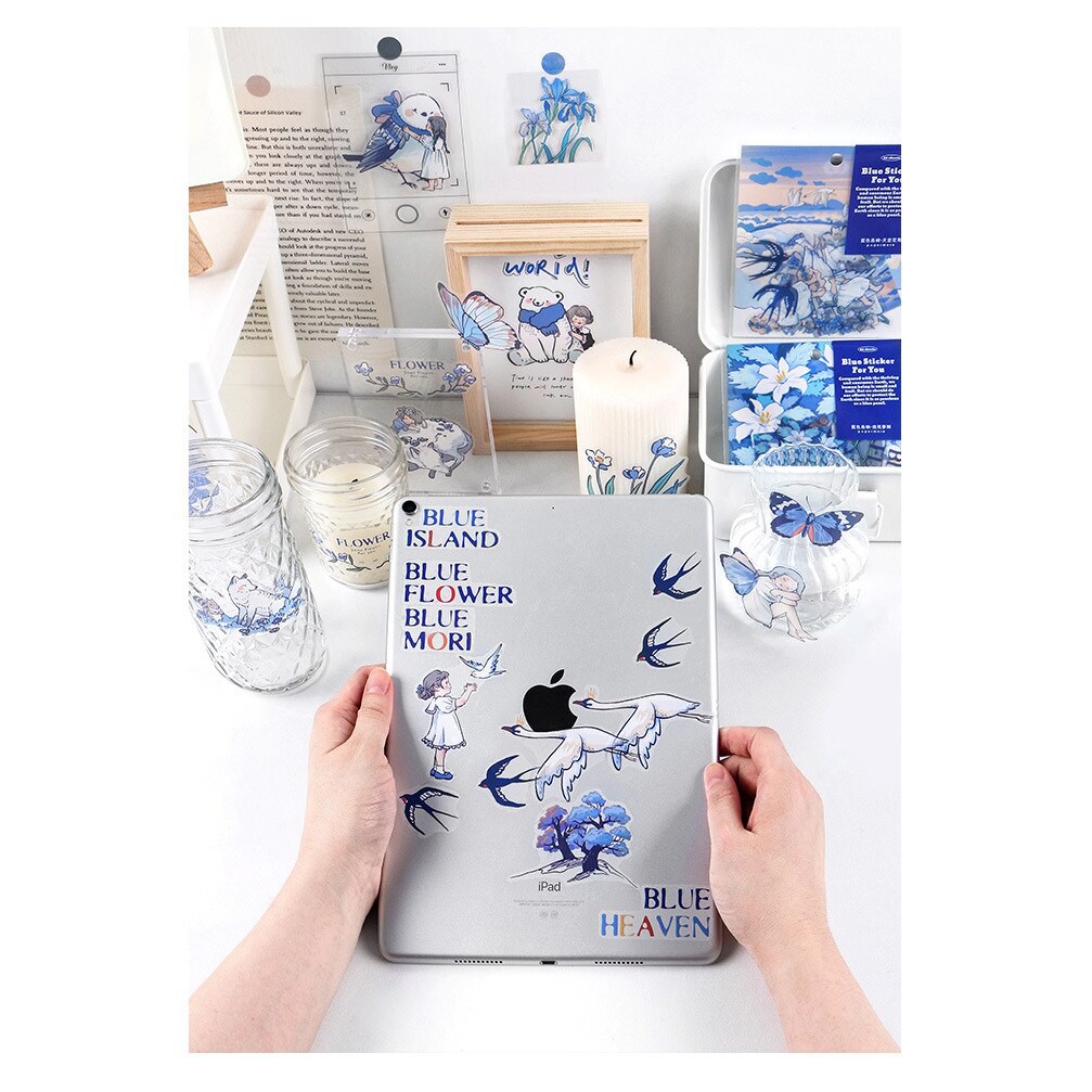 Set 2 tờ sticker màu xanh dễ thương trang trí đa dụng