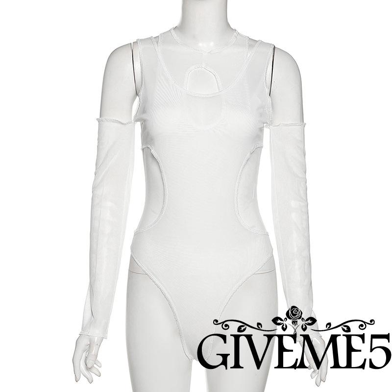 Bộ Áo Liền Quần Tay Dài Màu Sắc Tinh Khiết Thiết Kế Đục Lỗ Ôm Dáng Đơn Giản Dành Cho Nữ