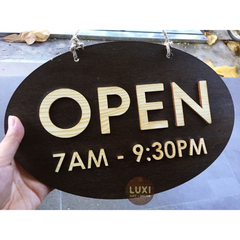 HCM | Bảng gỗ treo cửa 2 mặt OPEN/CLOSE nhiều khung giờ LUXI DECOR HCM