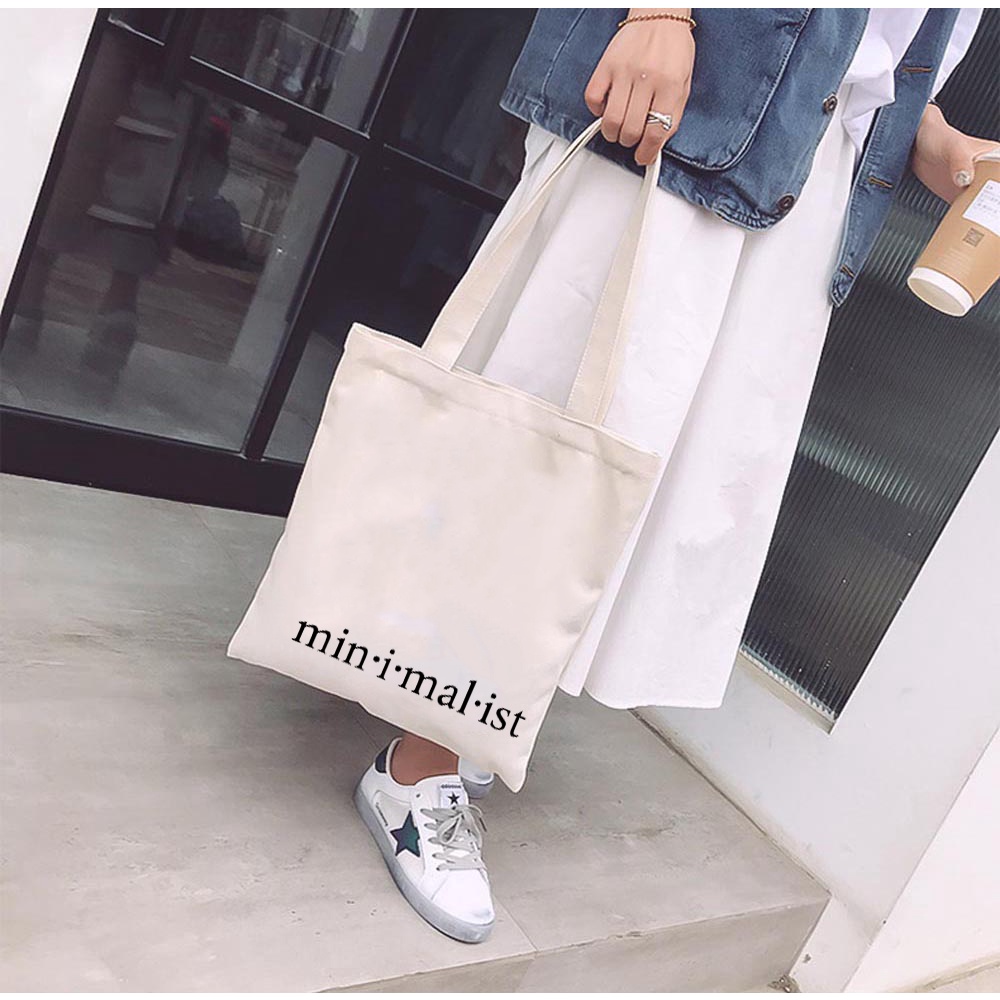 Túi vải tote Ginko có dây kéo khóa ( túi con bên trong ) phong cách ulzzang Hàn Quốc in hình minimalist B14-M96