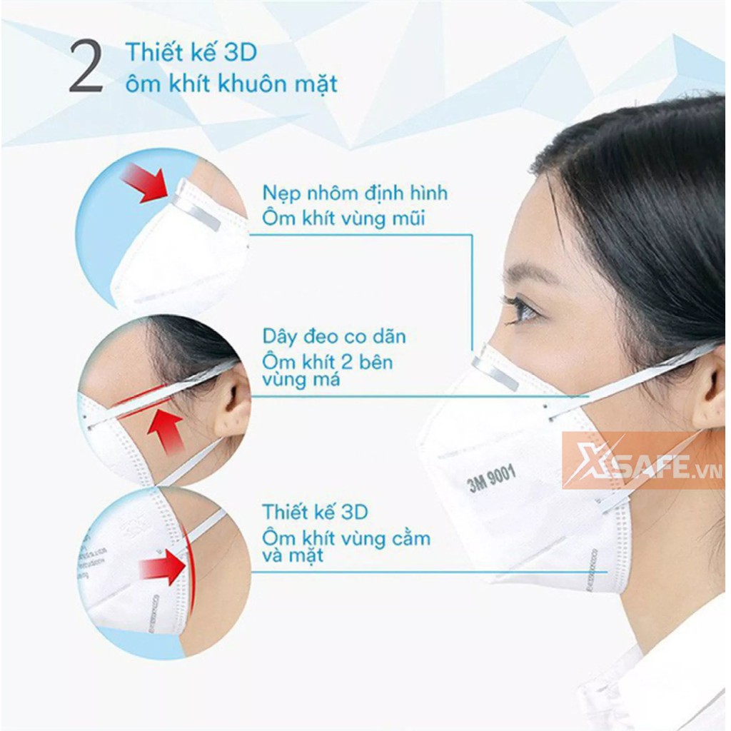 Khẩu trang y tế 3M 9001A Khẩu trang 3D 4 lớp kháng viruss, chống bụi mịn, phòng dịch