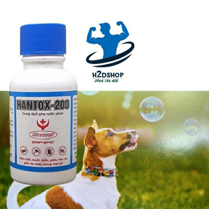 Hantox 200 dung dịch phun Ruồi, muỗi, diệt ve bọ, mạt gà loại 50ml, 100ml(1 lọ)