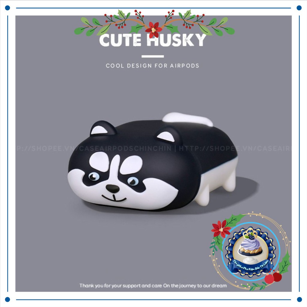 Case Airpods 🍌FREESHIP🍌 Hình Chó Husky Nằm - Cho Airpods 1-2 Siêu Cute Dễ Thương