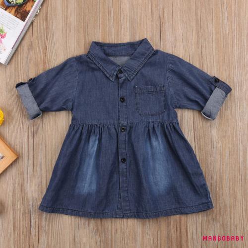 Đầm Denim Tay Dài Thời Trang Cho Bé Gái