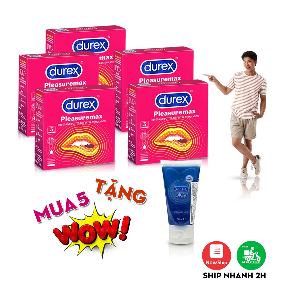 Combo 5 Hộp Bao Cao Su Durex Pleasuremax (Hộp 3c) -Bcs Siêu Gân Hạt Nổi Kéo Dài Thời Gian Quan Hệ.