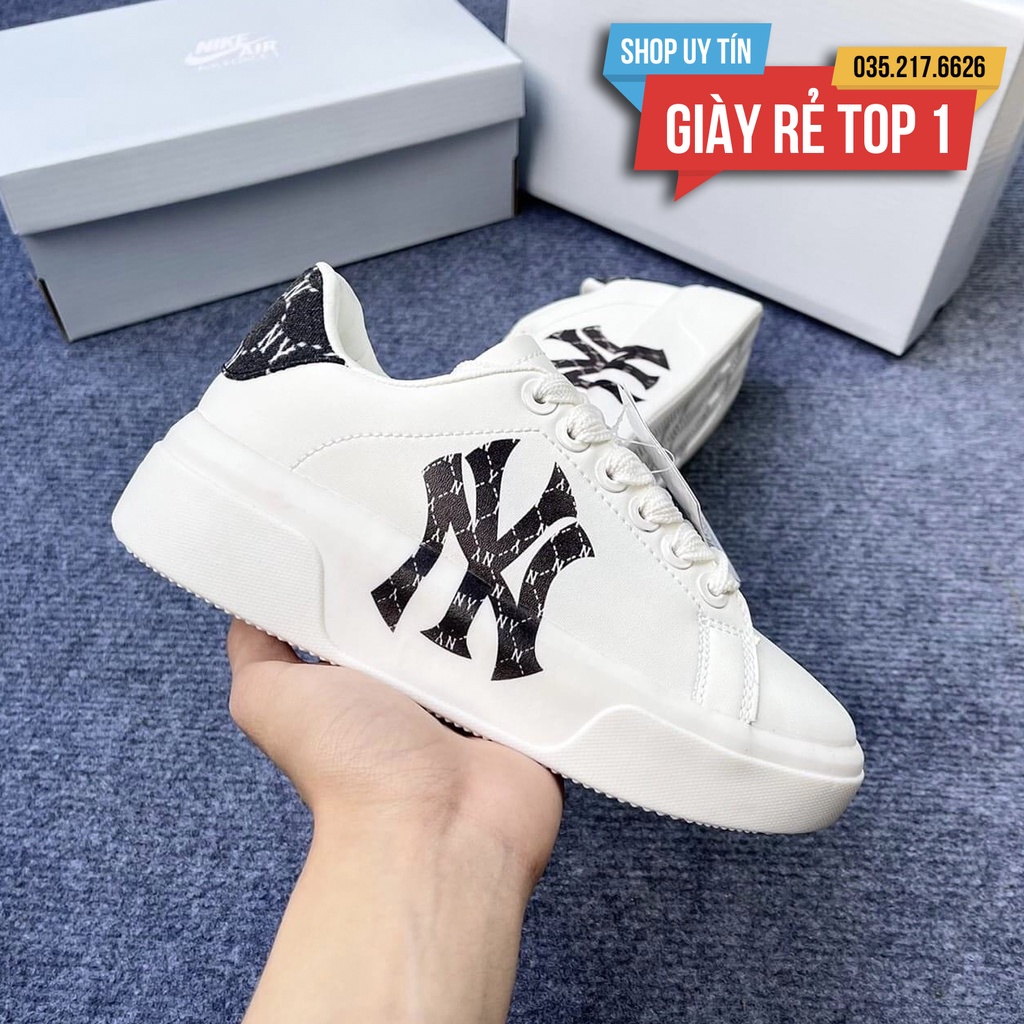 Giày thể thao tăng chiều cao MCQ x MLB LA, NY đen vàng họa tiết, giày sneaker độn đế MLB x MCQ LA, NY dành cho nam nữ