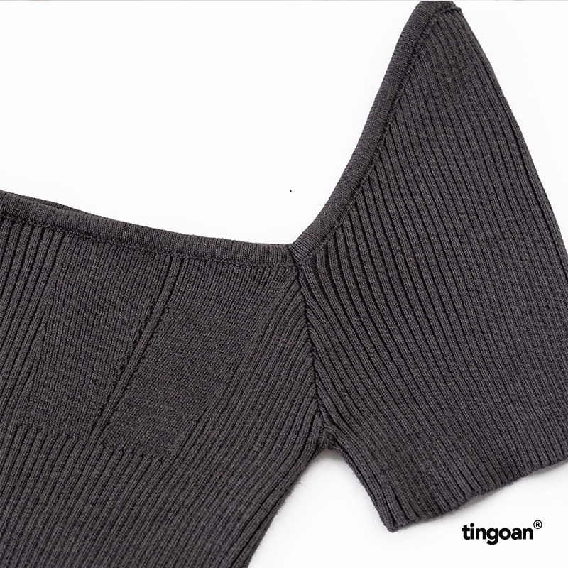 TINGOAN® - Áo len xù lượn viền sẻ vạt thân xám SHORT CAKE TOP/GR