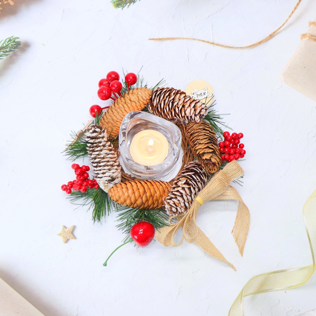 Nến Giáng Sinh NEN03 Có Trang Trí Để Bàn Trang Trí Noel – Mẫu LƯỢN SÓNG