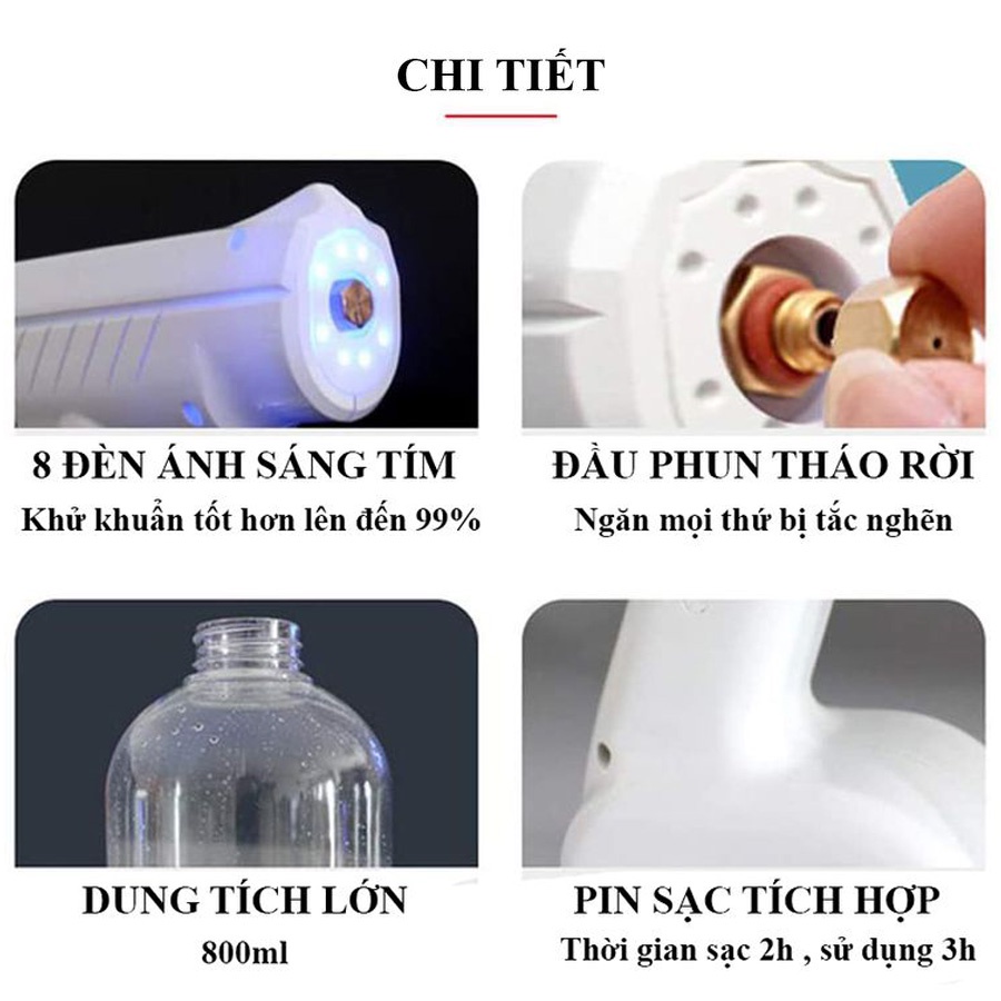 MÁY XỊT KHỬ KHUẨN - Sát khuẩn đến 99% - Khử trùng nano bằng tia cực tím - Dung tích lớn 800ml - Phun xa đến 2m