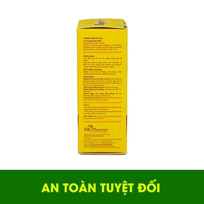 ✅ Xịt Họng Keo Ong Giảm Ho, Đau Rát, Viêm Họng DK Pharma PropoBee Spray