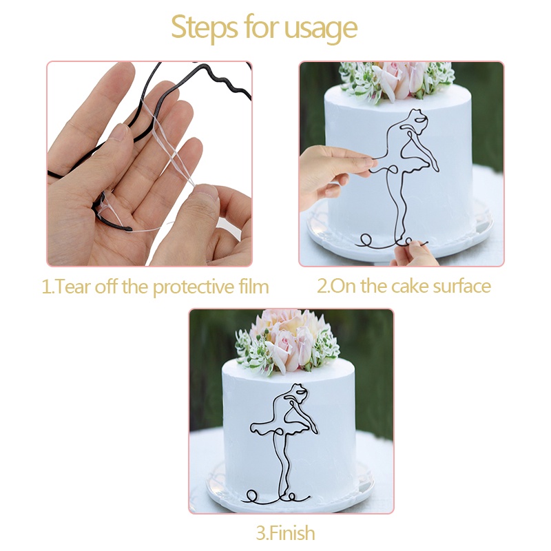 Acrylic Abstract Line Lady Face Cake Topper Happy Birthday Cake Decor Black Gold Minimalist Art Character DIY Girl Wedding Anniversary Party Supplies