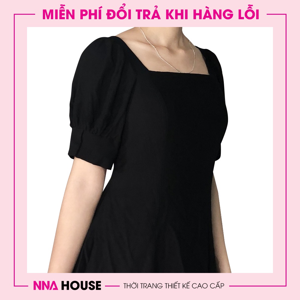 Váy tiểu thư Hàn Quốc tay bồng cổ vuông thời trang nữ - Đầm thiết kế hở lưng dáng ngắn đi làm,đi chơi NNAHOUSE Mã NA223 | BigBuy360 - bigbuy360.vn