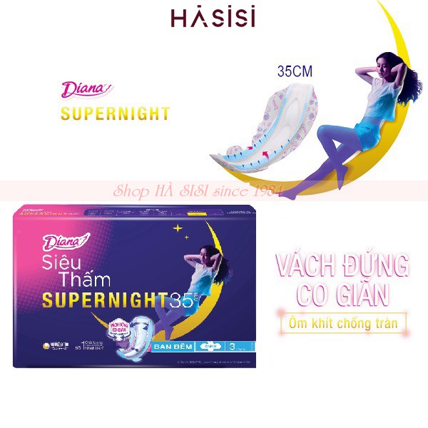 Băng Vệ Sinh Siêu Thấm Super Night DIANA 35cm Ban Đêm (bịch 3 Miếng) - Tím