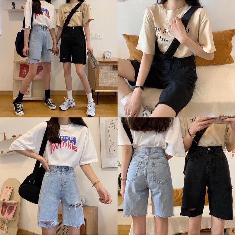 [Bigsize] Quần Lửng Bigsize / Quần Jeans Ngố Lưng Siêu Cao Không Giãn - Rách Ngang Sole Lai Đùi