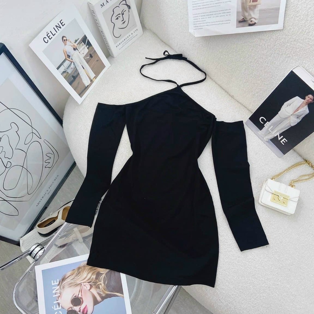 Đầm Body Đen 💖DEMISS💖 Đầm Đen Cổ Yếm Rớt Vai Tôn Dáng Siêu Quyến Rũ - V-Đen-370