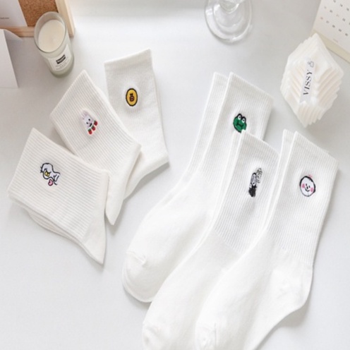 Vớ tất trắng thêu icon ếch vịt thỏ vô diệm