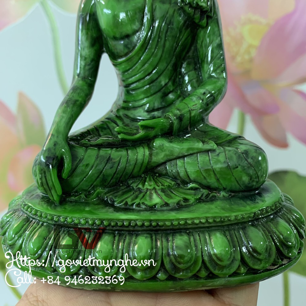Tượng đá trang trí Tượng Phật Thích ca Thủ Ấn - Xúc Địa Ấn | Chiều cao 14cm - Màu xanh lục bích