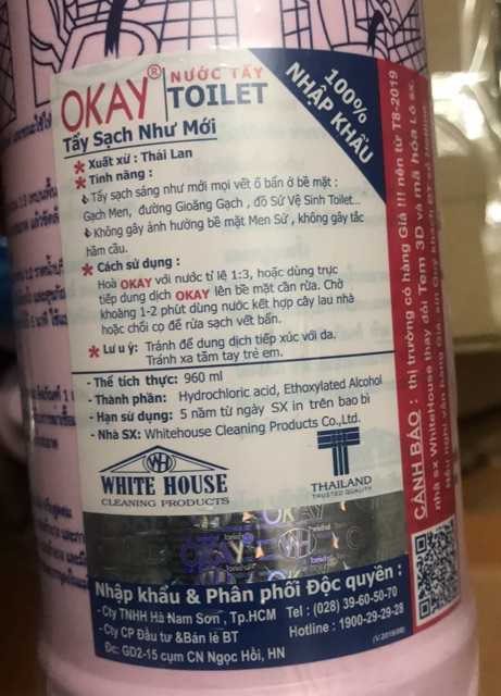 Tẩy vệ sinh pink okay 960ml hàng nhập khẩu date 2026
