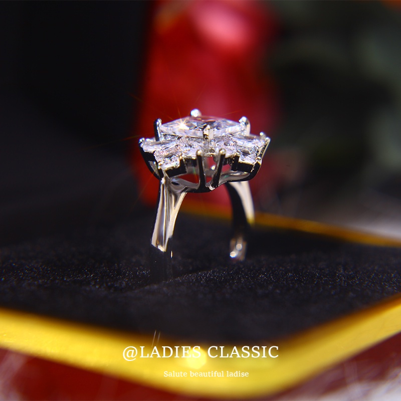 Nhẫn Mạ Bạc Đính Kim Cương Lấp Lánh Siêu Nhấp Nháy Thời Trang Cho Nữ