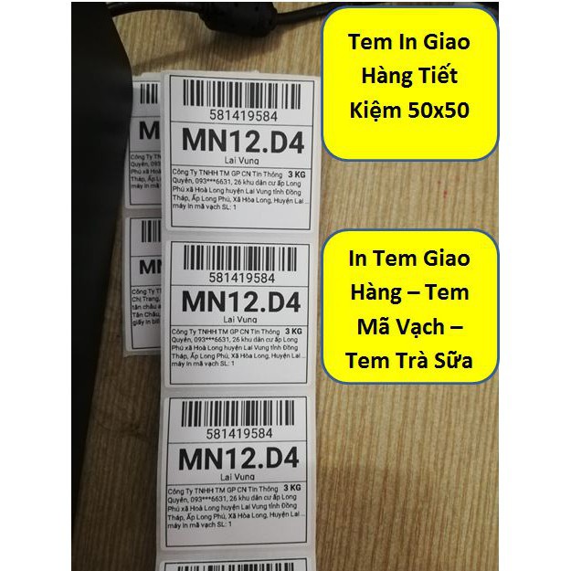 Tem cuộn in đơn giao hàng tiết kiệm 50x50mm