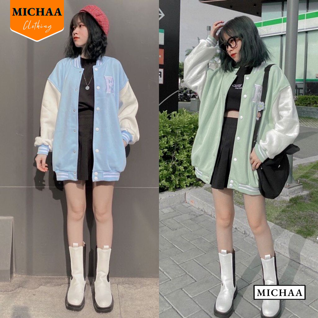 Áo Bomber nỉ CHỮ R Ulzzang form rộng Unisex áo khoác nỉ bông Michaa