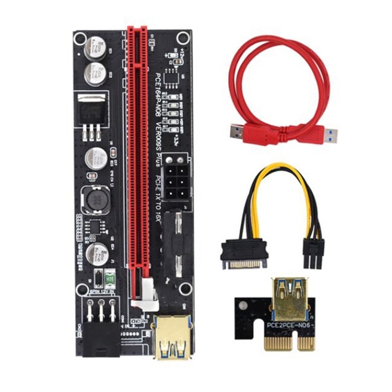 Set 6 thẻ chuyển đổi PCI-E VER009S Plus GPU PCIE Card PCI E X16 sang X1PCI Express 6Pin sang SATA USB3.0 có đèn LED | WebRaoVat - webraovat.net.vn