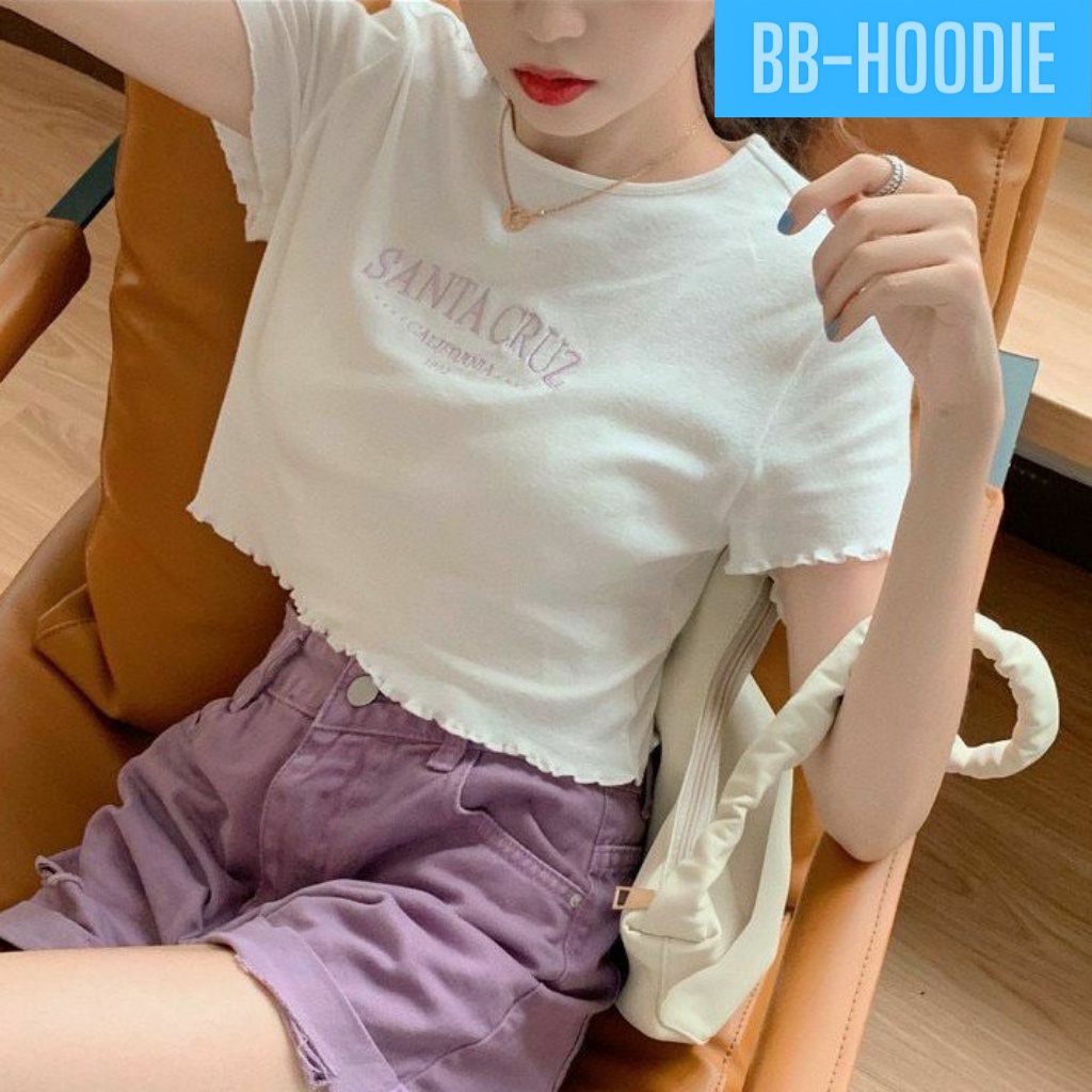 Áo croptop màu Thêu - Áo thêu chữ SANTA CRUZ