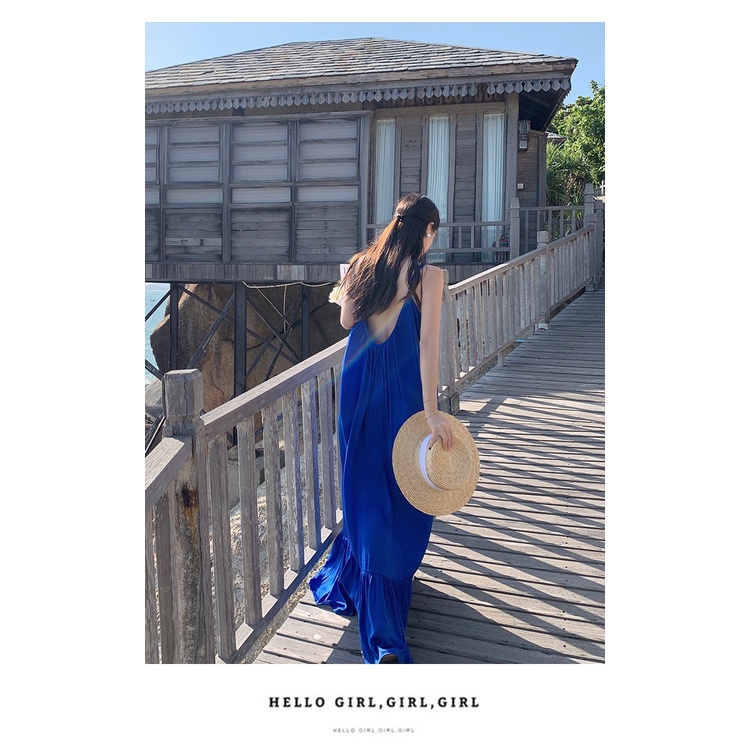 Đầm maxi xanh coban siêu cổ tích hở lưng sexy siêu dài