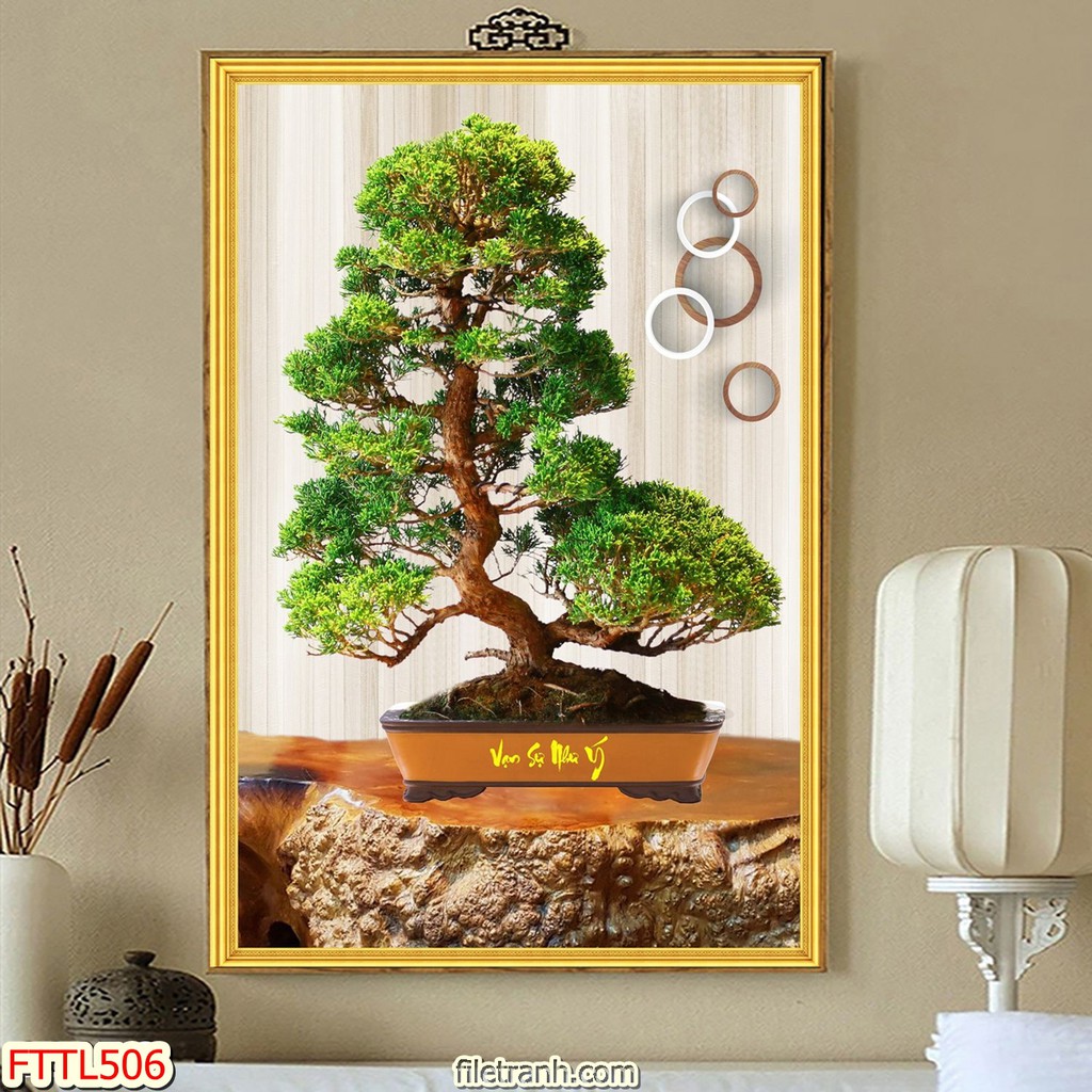 TRANH DÁN TƯỜNG CHẬU BON SAI,TRANH CHẬU CÂY CẢNH IN 3D