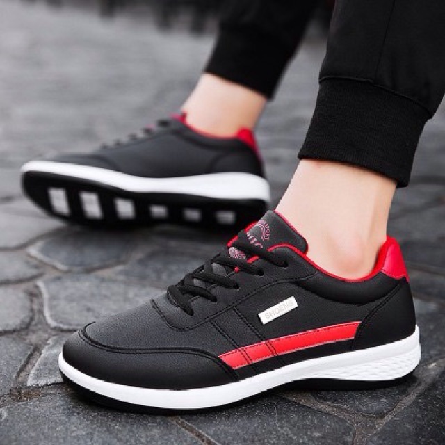 Giày Thể Thao Nam Sneakers Đen Viền Đỏ