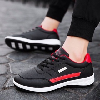 Giày Thể Thao Nam Sneakers Đen Viền Đỏ