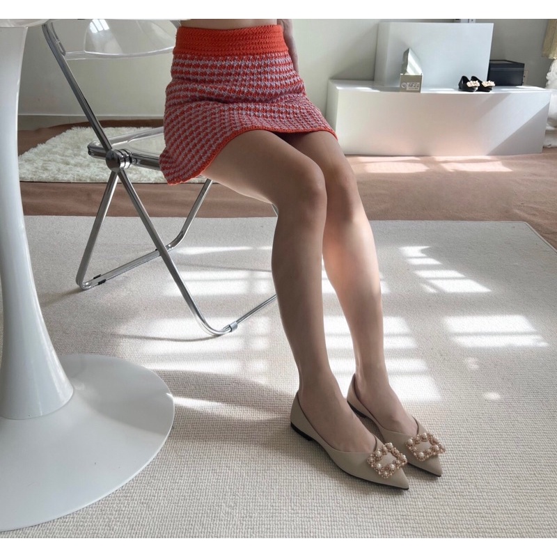 Sorami.Shoes | Giày bệt khóa đá vuông lụa siêu mềm dành cho nữ