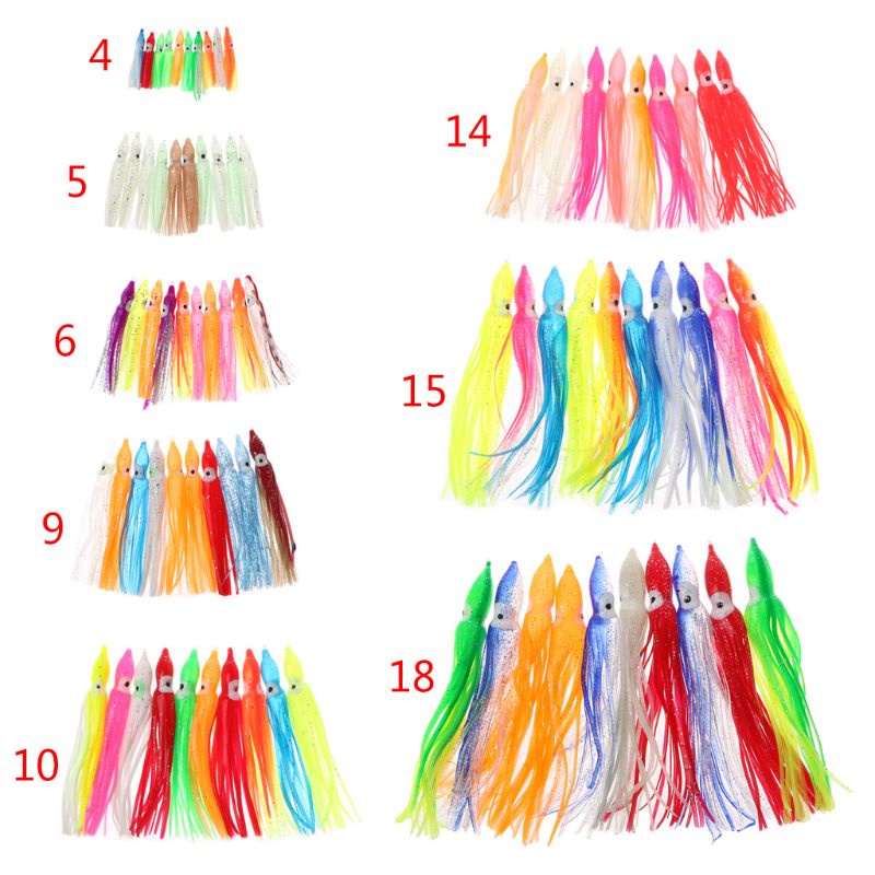 Set 10 Mồi Giả Nhử Cá Bằng Nhựa Mềm Hình Bạch Tuộc Độc Đáo