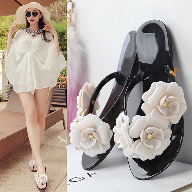 Dép Xỏ Ngón Đi Biển Mùa Hè Hoa Trà Đế Phẳng Chống Trượt Xiaoxiang