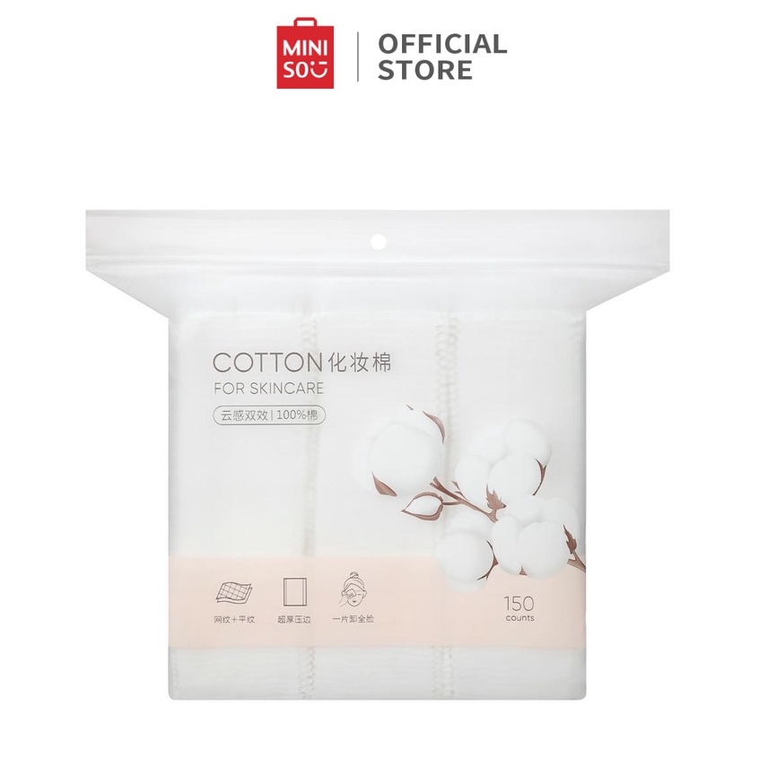 Bông tẩy trang Miniso 150 miếng, chất liệu bông cao cấp siêu thấm hút giúp loại sạch bụi bẩn an toàn cho da