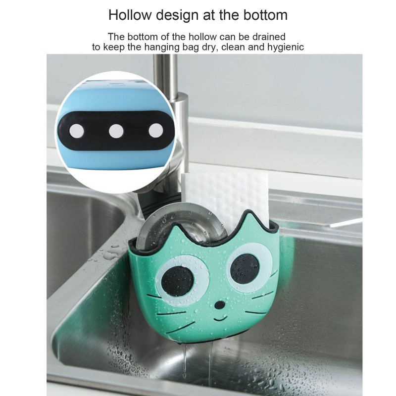 Giỏ Treo Bồn Rửa Chén Đựng Xà Phòng Hình Mèo Hoạt Hình Siêu Dễ Thương Có Thể Điều Chỉnh