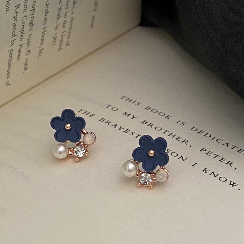 Hoa tai nữ kim cương xanh Hoa tai ngọc trai Hoa tai phong cách Hàn Quốc cổ điển tinh tế