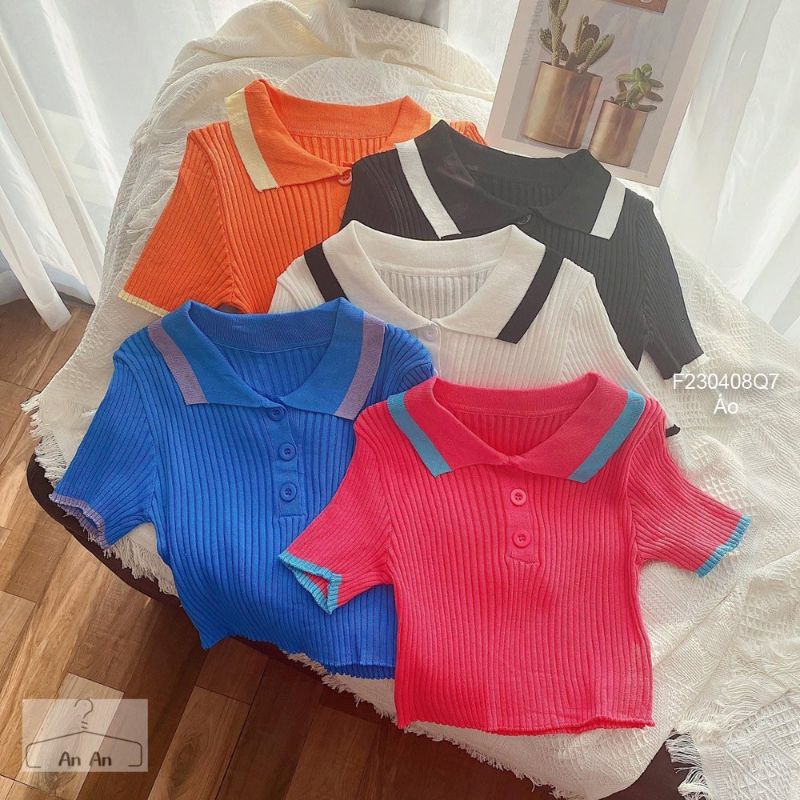 Áo len croptop tăm cúc cổ bẻ mongtoghi hàng Quảng Châu 2304