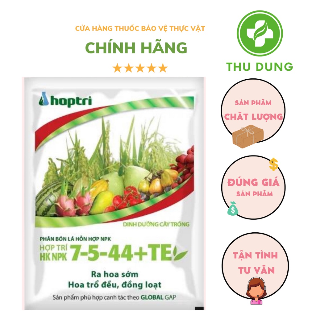 Phân Bón Lá Kali 7-5-44+TE Hợp Trí 250gr Kích thích ra hoa, trổ đều đông loạt, nặng ký, chắc hạt
