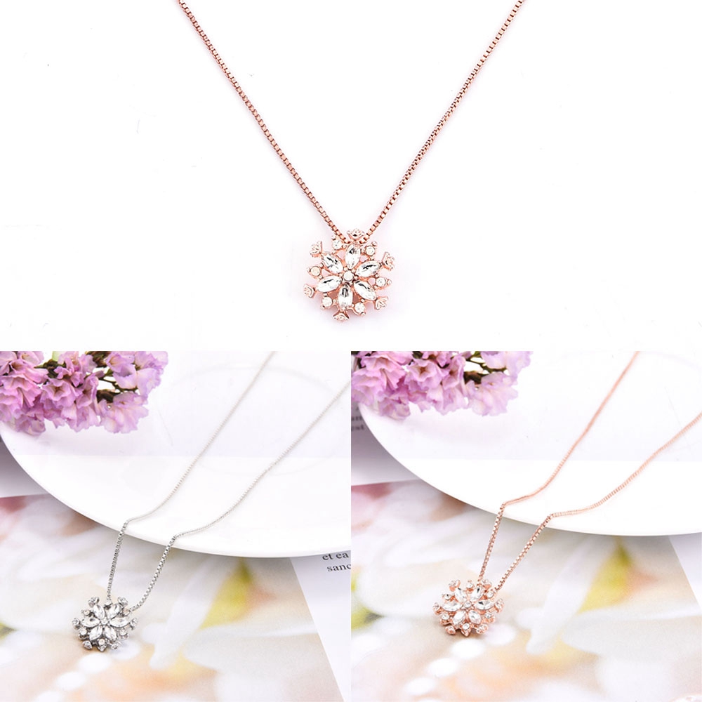 vòng cổ Mặt Hình Hoa Tuyết Đính Đá Pha Lê Phong Cách Retro