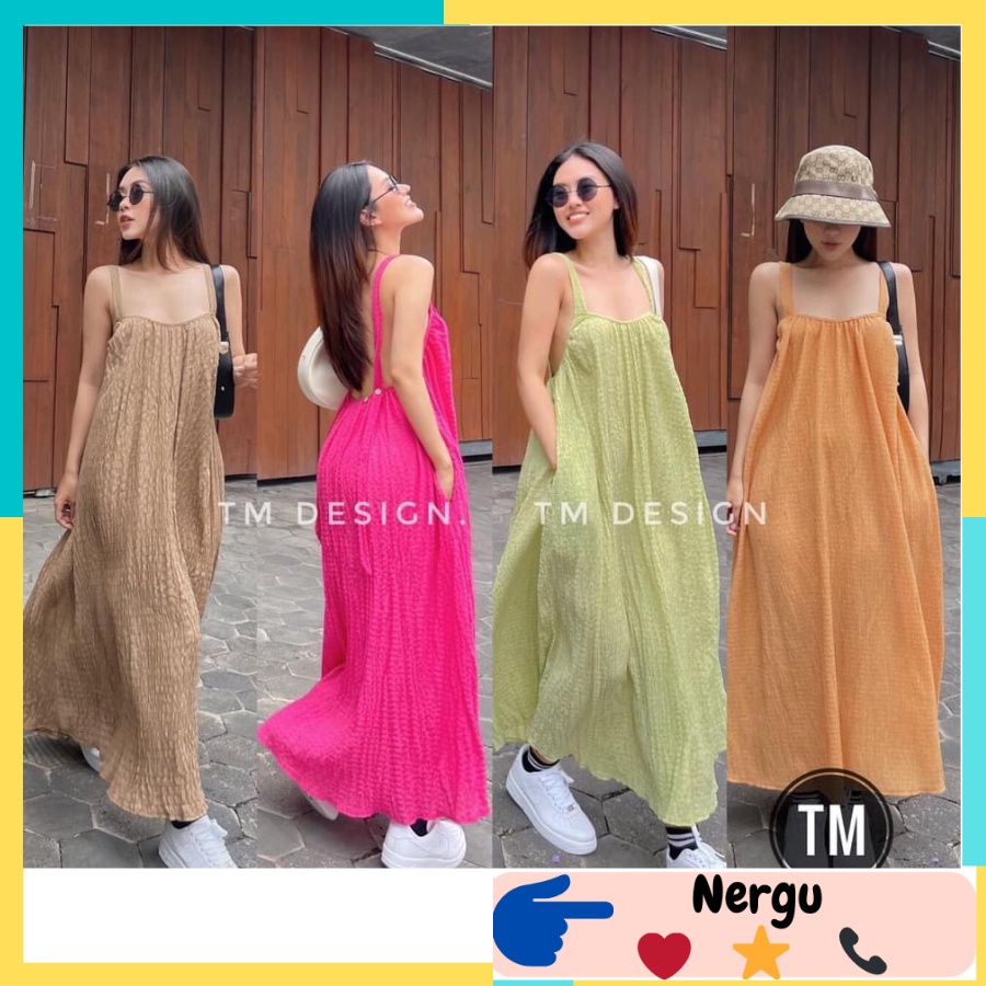 Váy 2 Dây Maxi Hở Lưng Đi Biển Trơn Màu Vải Đũi Sốp Freesize