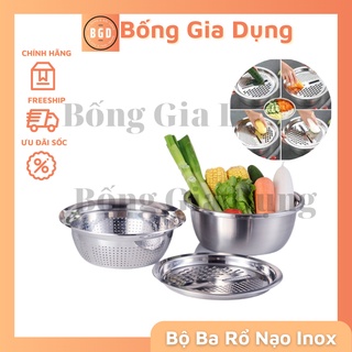 Bộ rổ nạo rau củ 3 món bào nhật bản kiêm rổ và chậu inox cao cấp dùng cho nhà bếp