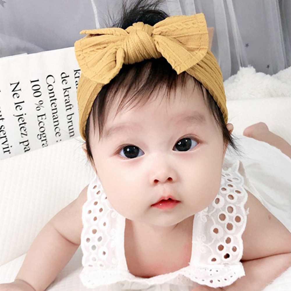 Băng đô vải nylon mềm co giãn KIDSBOWS màu trơn thắt nơ dành cho bé gái