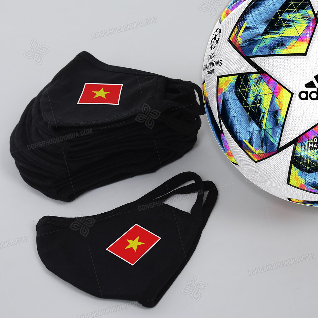Combo10 Khẩu Trang Vải Kháng Khuẩn Màu Đen In Cờ Đỏ Sao Vàng Co Giãn Bảo Sức Khỏe Toàn Diện,Cổ Vũ ĐTVN Mã KT.2.06