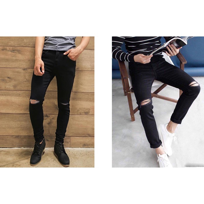 Quần jeans nam jeans nam rách gối jeans nam body quần jeans nam xước Wash fashionteengroup MS 50