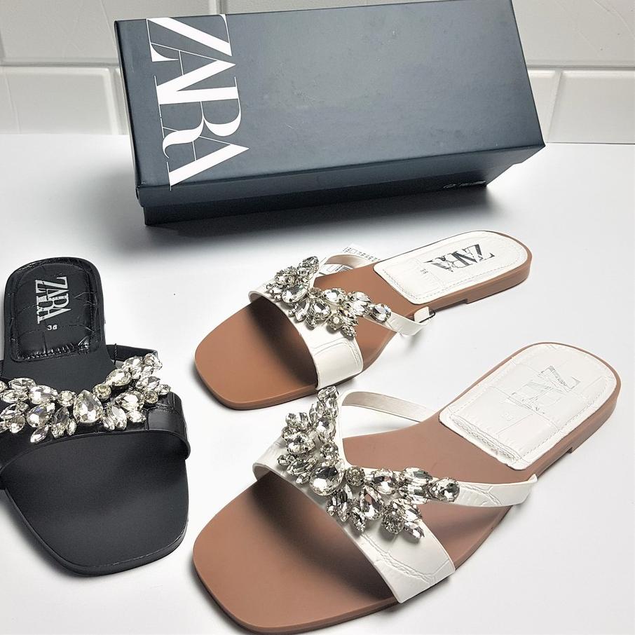 ❤Nhanh 11.11❤ Giày Sandal đế bằng đính đá kim cương Zara